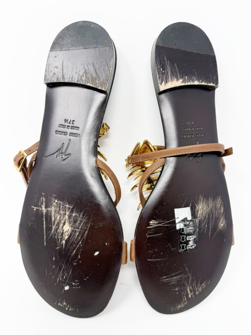 Giuseppe Zanotti Fishbone Flat Sandals Gold Skeleton Womens Size EU 37.5 - Picture 9 of 10